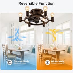 Plafondventilator met Verlichting en Afstandsbediening - 52cm Laag Profiel, Rustiek Industriële Ventilator voor Slaapkamer en Keuken — thumbnail 5
