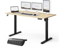 SENSE7 NOJO LIGHT - Zit Sta Bureau - 140 cm x 70 cm - Elektrisch bureau - Verstelbare bureau - Elektrische Hoogteverstelling - Hoogte 72-118 cm - Intelligent Bedieningspaneel - Lichtbruin-zwart