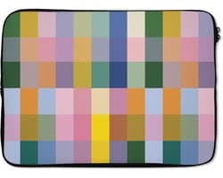 Laptophoes 14 inch - Blokken - Vierkant - Patroon - Gekleurd - Laptop sleeve - Binnenmaat 33x23 cm - Zwarte achterkant