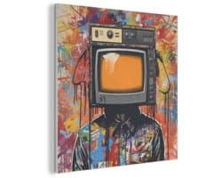 Akoestisch wandpaneel 90x90 cm - Vilt schilderij Televisie - Graffiti - Mens - Kleuren - Akoestische panelen - Geluidsdempende wanddecoratie - Geluidsisolatie woonkamer - Muurdecoratie geluidspanelen