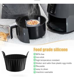 6-pack - Airfryer siliconen bakjes - Dik groot - Gebakken eierdopjes + muffinvormpjes - Hittebestendig en vaatwasserbestendig - Zwart — thumbnail 9