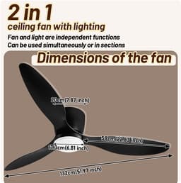 Plafondventilator Ø132 cm Met Afstandsbediening - Plafondventilator met verlichting - 6 Snelheden - Zwart — thumbnail 3