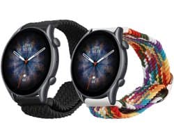 kwmobile Horlogebandjes geschikt voor 22mm Amazfit Bip 6 / Bip 5 Unity / Bip 5 / GTS 3 / Balance 2 / Helio Strap - 2 x Nylon Smartwatch bandje in zwart / meerkleurig.