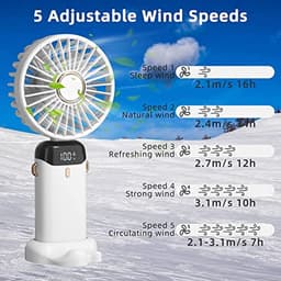 Draagbare USB Handventilator - Mini Ventilator met 5 Versnellingen, Oplaadbare Batterij en Stille Werking voor Thuis en Reizen — thumbnail 5