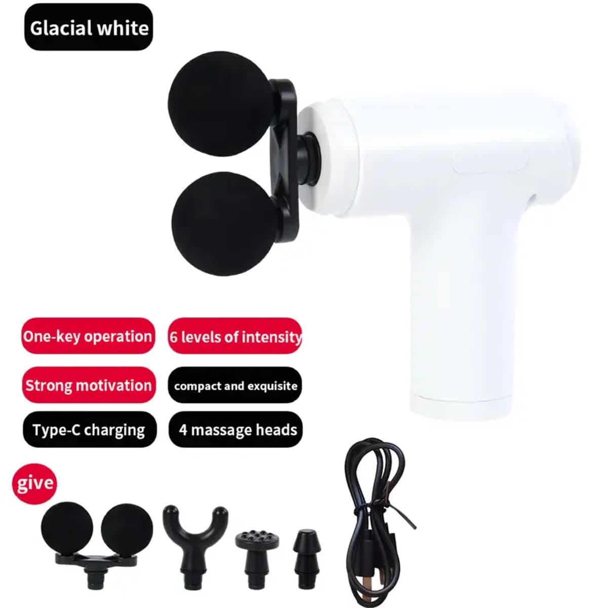 Massagepistool met dubbele kop - USB-oplaadbaar, 6 standen, ABS-materiaal, geschikt voor fitness en buitengebruik, perfect cadeau voor mannen en vrouwen - ideaal voor Kerstmis en Thanksgiving — afbeelding 1