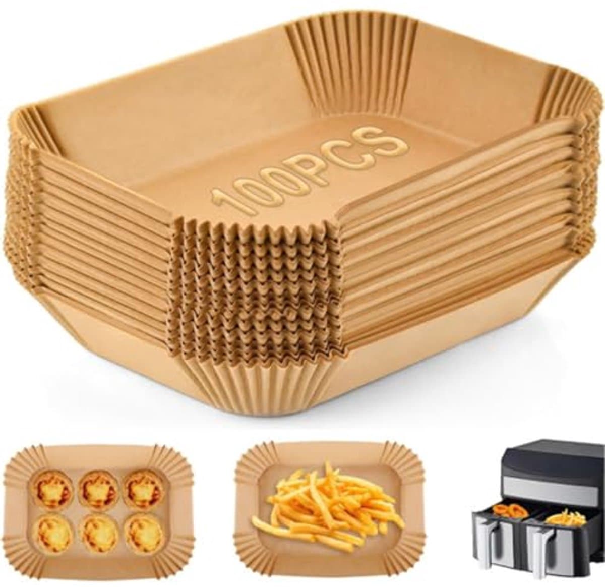 Papier voor heteluchtfriteuse - 100 vellen, geschikt voor 5-8 liter airfryers — afbeelding 1
