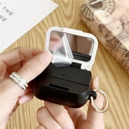Telestore - Hoesje geschikte voor AirPods Pro 3 - TPU hybride hoesje Beschermhoes - hoesje met spiegel AirPods Pro 3 Cover - AirPods Pro 3 Hoesje - Geschikt voor Apple Airpods Pro 3 - panter luipaard - hard cover met make up spiegel - sleutelhanger — thumbnail 2