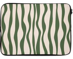Laptophoes 13 inch - Golvende lijnen - Beige - Groen - Strepen - Abstract - Laptop sleeve - Binnenmaat 32x22,5 cm - Zwarte achterkant