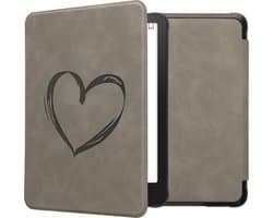 kwmobile e-reader hoesje geschikt voor Amazon Kindle Paperwhite (2024)/Colorsoft hoes - Ereader flip case met standaard - Kunstleren e reader cover - Brushed Hart design in grijs