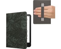 kwmobile e-reader hoesje geschikt voor Amazon Kindle Paperwhite (2024)/Colorsoft hoes - E reader flip case met magneetsluiting - Ereader cover - Bloemen in reliëf design in groen