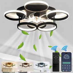 6 Cirkel Plafondventilator - Zwart - 6 Snelheden - Dimbaar Met Afstandsbediening en APP - Moderne Smart Lamp Ventilator — thumbnail 1