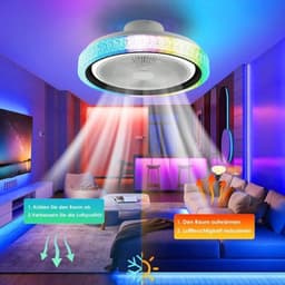 RGB Ventilator Lamp - Plafondventilator Met Speaker - Dimbaar - 6 Standen Ventilator - Wit - Keuken Lamp - Woonkamerlamp - Moderne lamp — thumbnail 5
