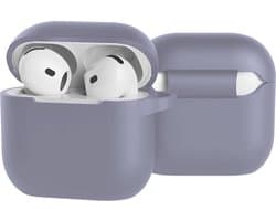 Case - Geschikt voor Apple AirPods 4 - Siliconen Hoes met Clip - Silicone Hoesje Cover - Lila