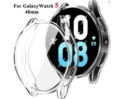 Full Cover Screen Protector - Cover Case - Bumper Hoesje - Geschikt Voor Samsung Galaxy Watch5 40mm - Beschermhoes - Screenprotector - Beschermer Hoes - Volledige 360 Graden Display & Rand Bescherming - Transparant