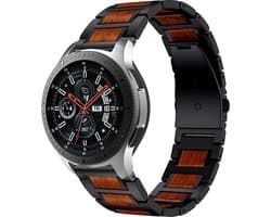 Strap-it Smartwatch bandje 22mm - Luxe houten / stalen horlogeband geschikt voor Samsung Galaxy Watch 3 45mm / Galaxy Watch 46mm / Gear S3 Classic & Frontier - Amazfit GTR 47mm / GTR 2 / GTR 3 & 3 Pro / GTR 4 - OnePlus Watch - zwart