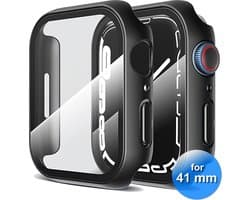 Screenprotector - Case - Hoesje - Geschikt voor Apple Watch Series 7 - Apple Watch Series 8 - Apple Watch Series 9 - 41 mm - 9H Gehard Glas - Zwart