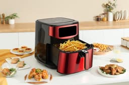 Swiss Pro+ - Airfryer 10L XXXL - Rood - SP-AF10L - Intelligente Heteluchtfriteuse Digitaal- 10L - XXXL - New Model 2026 - Touchscreen - TURBO Opwarmen - Rood - 10 liter — thumbnail 2
