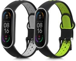 kwmobile 2x horlogebandjes geschikt voor Xiaomi Mi Smart Band 6 / Mi Band 6 / Band 5 bandje - Smartwatch bandjes van TPU - Activity tracker horloge band in zwart / grijs / zwart / groen