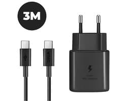 WISEQ Oplader voor Samsung - 3 meter kabel - USB C Snellader - zwart