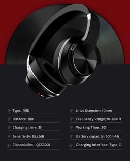 DrPhone ANC-E11 - AptX Noise Cancelling Koptelefoon – Ruisonderdrukking – Over Ear – Bluetooth 5.0 - Wireless Headphone - Zwart — thumbnail 3