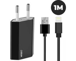 WISEQ unieke iPhone oplader + USB Lightning Kabel - 1 Meter - Zwart