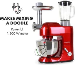 Klarstein Knetmaschine keukenmachine met Fleischwolf, 2000W Teigmaschine klein, 6 standen, Schneebesen - & Knethaken, planetair , roermachine met Mixer, keukenmachines met 5L kom - Rührmaschine - Planeetmenger - Food Processor — thumbnail 5