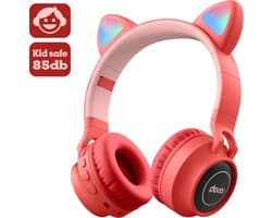 Kinder hoofdtelefoon DOBI by doobs - Draadloze koptelefoon Bluetooth met led kattenoortjes rood - KIDS - VOLUME BEGRENZING - 85DB