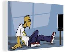 Canvas schilderij 150x100 cm - Wanddecoratie Een illustratie van een tiener die televisie kijkt - Muurdecoratie woonkamer - Slaapkamer decoratie - Kamer accessoires - Schilderijen