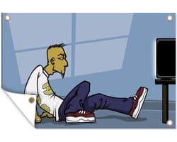 Tuinposters buiten Een illustratie van een tiener die televisie kijkt - 90x60 cm - Tuindoek - Buitenposter