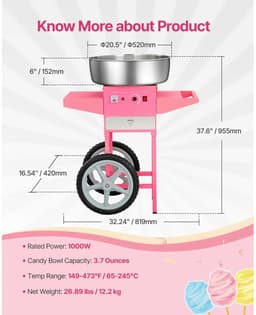 DIMICO - Suikerspinmachines - Elektrische Suikerspinmachine - 1000W - Suikerspin machine - Suikerspinmaker - Roze - Grote kom — thumbnail 2