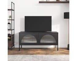 TV Kast - Entertainment Meubel - Woonkamer Opslag - Gecanneleerd Glas - 105x35x50 cm - Zwart