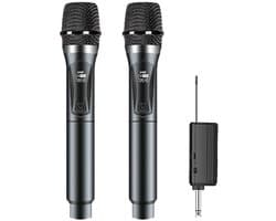Draadloze microfoon – microfoon - Draadloos microfoonsysteem – Professionele dynamische microfoon – 60 meter zendbereik – Met oplaadbare ontvanger – Stabiele, heldere geluidskwaliteit