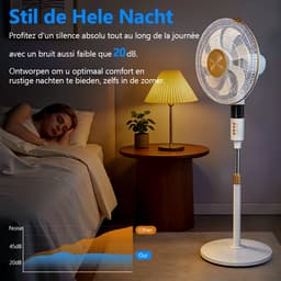 Staande ventilator 60W - Statiefventilator met 3 Snelheden - Vloerventilator met met Afstandsbediening - Stille Ventilator in Hoogte Verstelbaar 110 tot 125 cm - Timer - Kantelbaar en Oscillerend - 53dB - Wit — thumbnail 4