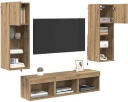 TV Wandmeubel - Opbergunit Media Center - Wandmontage - Geïntegreerde LED-verlichting - 60x30x30 cm - Zwart eiken