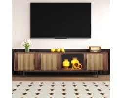 TV-kast - Lowboard Media Console - Woonkamer Entertainment - Led Verlichting App Bediening - 200x35x53 cm - Zwart Hout