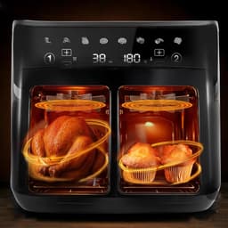 Heteluchtfriteuse XXL - Dubbele Kamer - Gezond Koken - Twee Kijkvensters - 102 Liter - Zwart — thumbnail 2