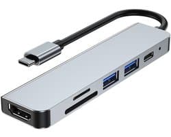 Oneay USB-C-hub met meerdere poorten - 6-in-1 USB-C naar multiport-adapter, SD/TF-kaartlezer - Type-C-hub voor MacBook Air/iPad Pro/laptop/Apple en meer - Space Gray