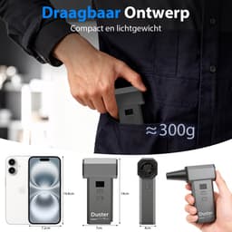 2-in-1 Elektrische Luchtblazer en Mini Stofzuiger - 180000 RPM Hogedruk Luchtstroom - 100 Niveaus Instelbaar - LED Display - 8000mAh Accu - Draagbare Air Duster voor PC Auto en Huishouding — thumbnail 2