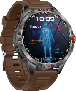 Knobbout 1.46” Sport Smartwatch met Extra Lange Batterijduur – 1000mAh - LED-zaklamp & kompas - AI Spraakassistent - Bluetooth Bellen - 100+ Sportmodi, IP68 Waterdicht -Bruin Silicone — thumbnail 3