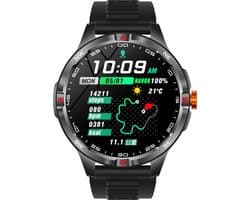Knobbout 1.46” Sport Smartwatch met Extra Lange Batterijduur – 1000mAh - LED-zaklamp & kompas - AI Spraakassistent - Bluetooth Bellen - 100+ Sportmodi, IP68 Waterdicht -Zwart Silicone