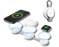 PWR4U 3-in-1 Draadloze Oplader – MagSafe Oplaadstation – 15W Snellader – Opvouwbaar – Geschikt voor iPhone, Apple Watch, AirPods, Samsung en Qi-apparaten – Wit