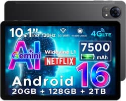 DOOGEE Tab G5 - Tablet - 20GB + 128GB (2TB TF) - 4G LTE - Android 16 - 10 inth 120Hz IPS HD - Unisoc T7200 - 7500mAh - 2 Lautsprecher - Widevine L1 - Face ID - GPS - Zwart
