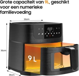 Dewelling AF8007 – 9L XL Heteluchtfriteuse – 1800W Airfryer – Zichtvenster — thumbnail 5