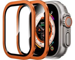 Sander Shop voor Apple Watch Ultra 3/2/Ultra Schermbeschermer 49mm, 9H Gehard Glas + Titanium Legering Frame, [Behoud Origineel] [Touch Gevoelig] Lichtgewicht Beschermende Glasfolie voor iWatch, 2-pack- Oranje