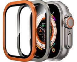 Sander Shop voor Apple Watch Ultra 3/2/Ultra Screen Protector 49mm, 9H gehard glas + Titanium legering Frame, [Keep Original] [Touch Sensitive] Lichtgewicht beschermende glazen film voor iwatch Ultra 2 Pack-Origineel + Oranje