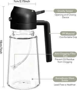 Glazen spuitfles van 470 ml (16 oz) - 2-in-1 olijfoliefles, een onmisbaar keukenhulpmiddel geschikt geschikt voor airfryers, salades, koken, grillen en bakken (zwart). Bezoek de JIMYOU-winkel. — thumbnail 3
