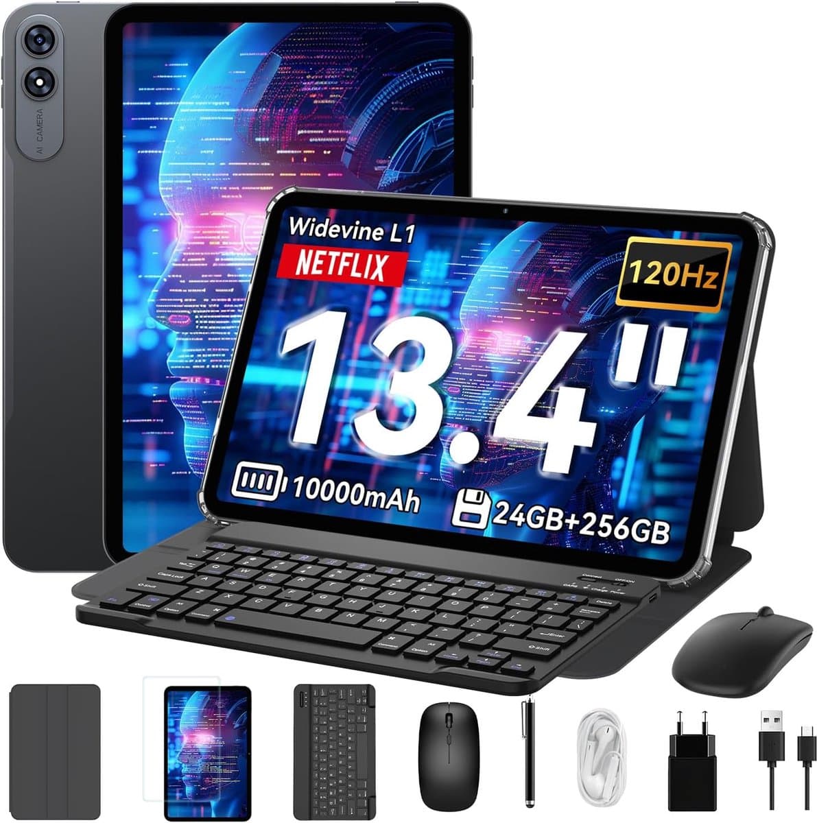 TABWEE T60 Pro - Tablet - 13.4 Inch FHD - 24GB RAM - 256GB ROM - Android 15 - Grijs — afbeelding 1