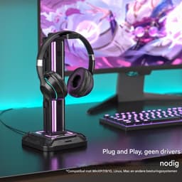 Elkuaie Headsetstandaard - Gamepadhouder - 360° Draaibaar Met Verlichting - 1 Stuk - Zwart — thumbnail 2
