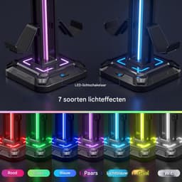 Elkuaie Headsetstandaard - Gamepadhouder - 360° Draaibaar Met Verlichting - 1 Stuk - Zwart — thumbnail 4