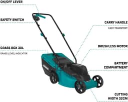 Accu Grasmaaier - Draadloze Maaier - Gazon Onderhoud - Borstelloze Motor - 32 cm Maaibreedte — thumbnail 4